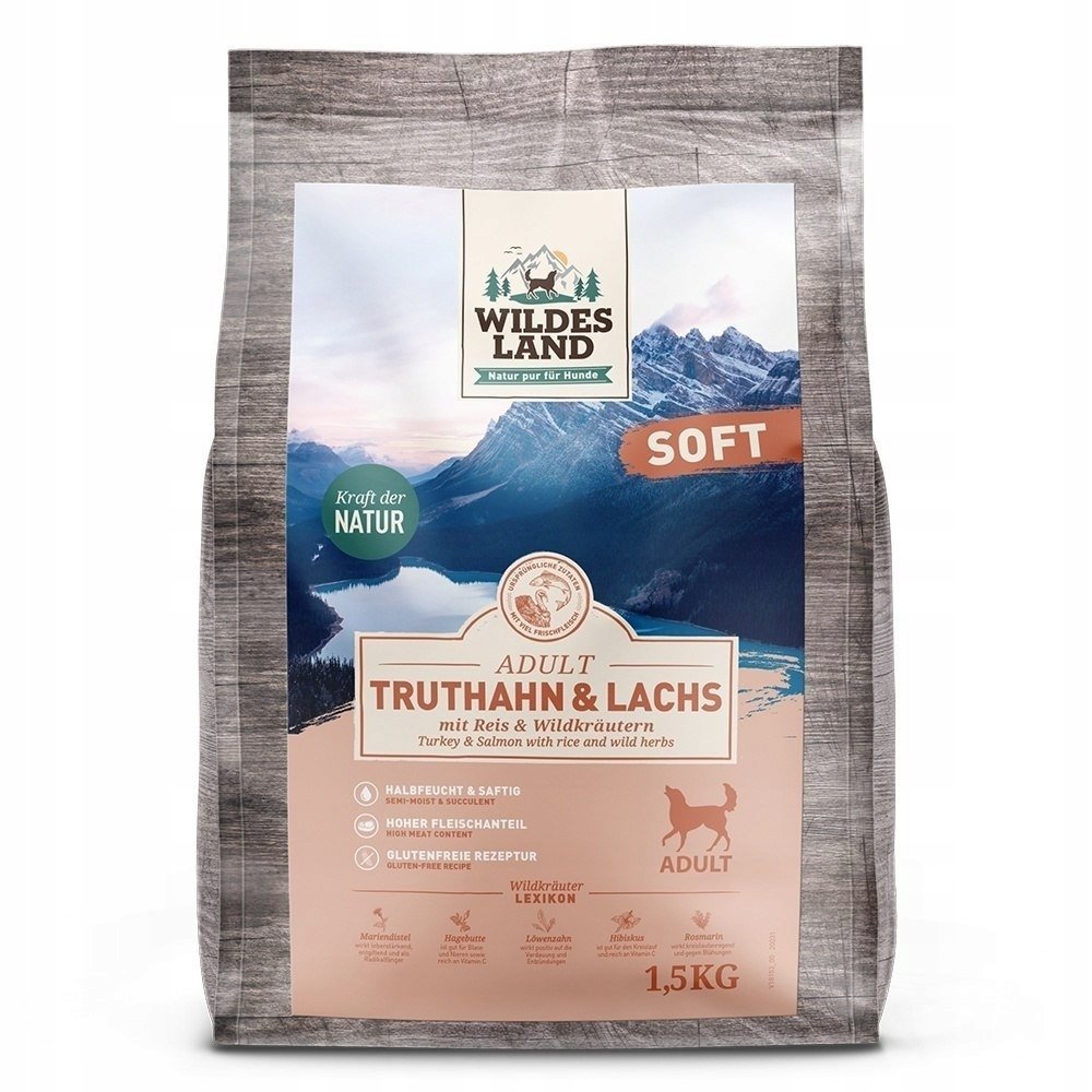 Wildes Land DOG Soft Truthahn Lachs - indyk i łosoś - półwilgotna karma dla psa 1.5 kg