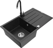 Zlewozmywaki z baterią - Mexen Bruno zlewozmywak granitowy 1-komorowy z ociekaczem i baterią kuchenną Telma, czarny/srebrny - 6513-73-670200-70 - miniaturka - grafika 1