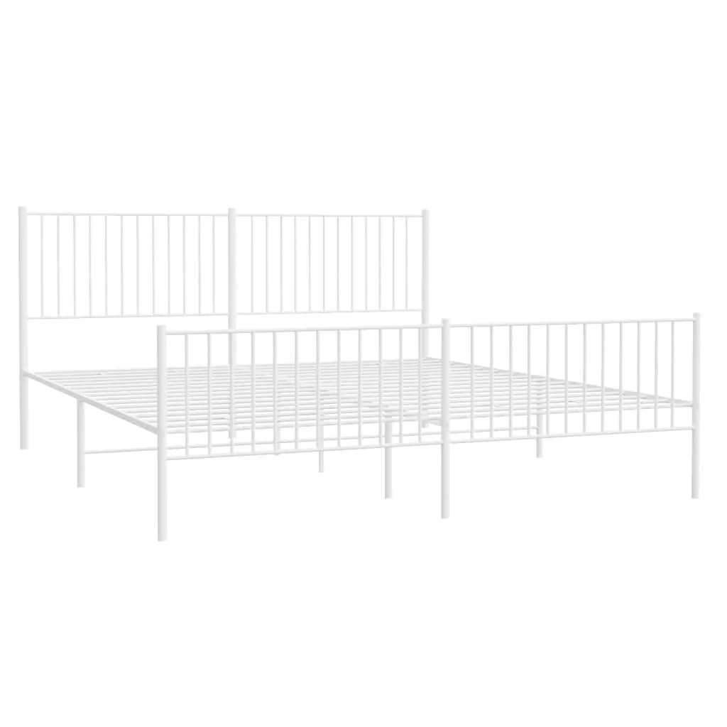 vidaXL Metalowa rama łóżka z wezgłowiem i zanóżkiem, biała, 200x200 cm