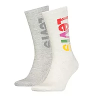 Skarpetki męskie - Levi's Diagonal Logo Unisex Regular Cut Socks 2 Pack Klasyczne skarpety mieszane, white/grey melange, 43 EU - miniaturka - grafika 1