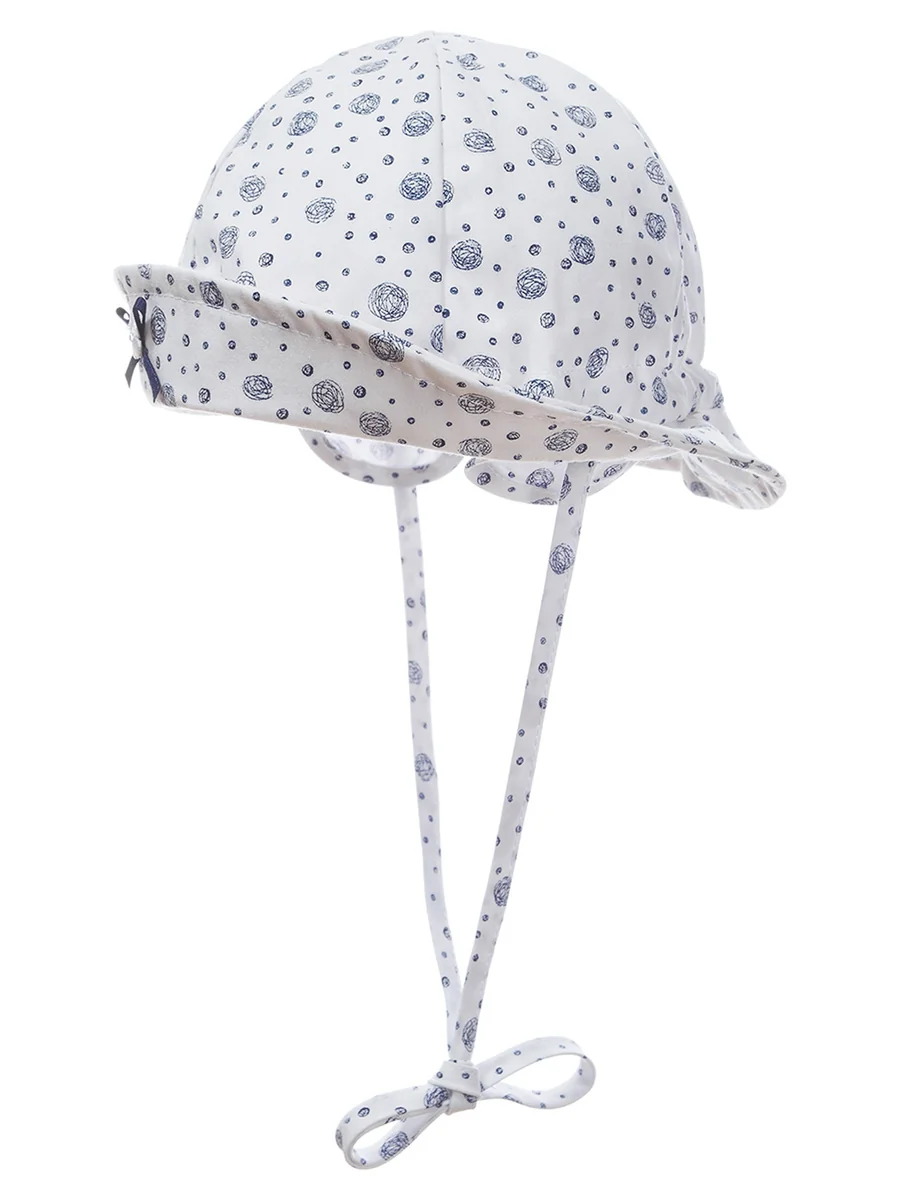 Dziewczęca czapka wiązana w kropki biała Doll r.47