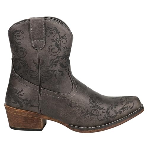 Roper Damskie krótkie botki - 18 cm zamek błyskawiczny - modne botki z czubem, elastyczna podeszwa TPR, amortyzowana wkładka, zachodnie buty kowbojskie, szary, 42 EU