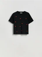 Koszulki i topy damskie - Reserved - T-shirt z haftem - czarny - miniaturka - grafika 1