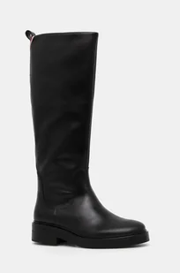 Tommy Hilfiger kozaki skórzane PREMIUM LEATHER LONG BOOT damskie kolor czarny na płaskim obcasie FW0FW08180 - Kozaki damskie - miniaturka - grafika 1