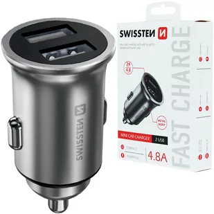 SWISSTEN Srebrna Ładowarka samochodowa 2xUSB 24W - Ładowarki samochodowe - miniaturka - grafika 1