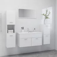 Meble łazienkowe - Zestaw mebli łazienkowych, wysoki połysk, biały, płyta wiórowa - miniaturka - grafika 1