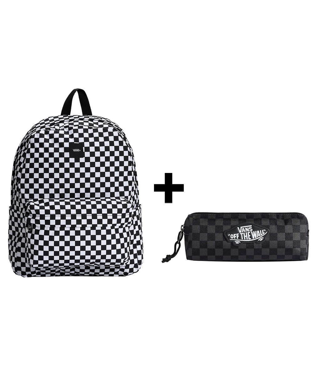 Zestaw Vans - Plecak OLD SKOOL CHECK VN000H4XY28 Black/White + Piórnik OLD SKOOL PENCIL POUCH VN000H58BA5 Black/Charcoal ONE SIZE