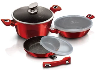 Zestaw czerwonych aluminiowych garnków z powłoką granitową N8-N07 - Zestawy garnków i patelni - miniaturka - grafika 1