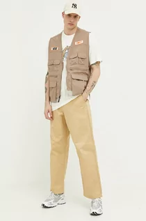Spodnie męskie - Vans spodnie bawełniane kolor beżowy proste - grafika 1