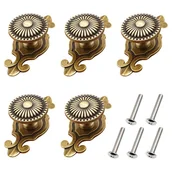 Zawiasy, okucia i inne akcesoria - 5 europejskich uchwytów meblowych vintage, okrągłych, z antycznej miedzi, ze śrubami do szuflad. - miniaturka - grafika 1