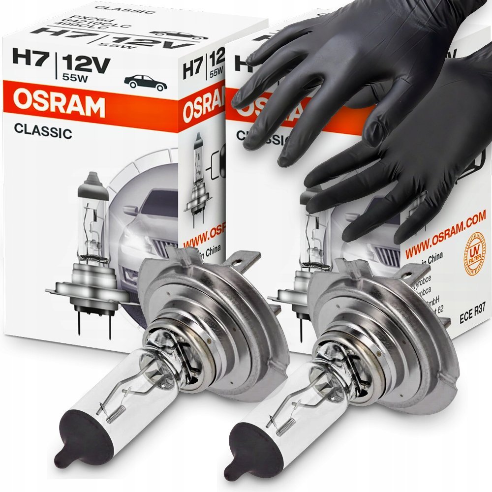 Żarówki Osram H7 X 2 Szt Classic Żarówka Samochodowa 12V 55W Rękawiczki