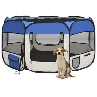 VidaXL Lumarko Składany kojec dla psa, z torbą, niebieski, 125x125x61 cm 171015 VidaXL - Sprzęt podróżny i transportery dla psów - miniaturka - grafika 1