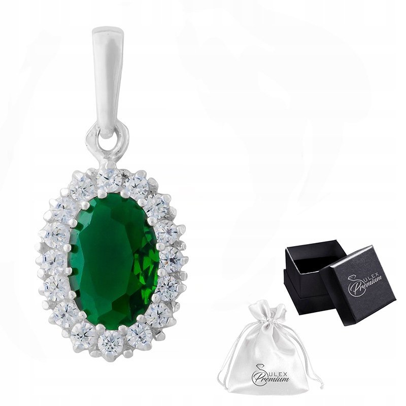 Zawieszka srebro pr. 925 DIANA Elegancki Wisiorek Cyrkonia Szmaragdowa