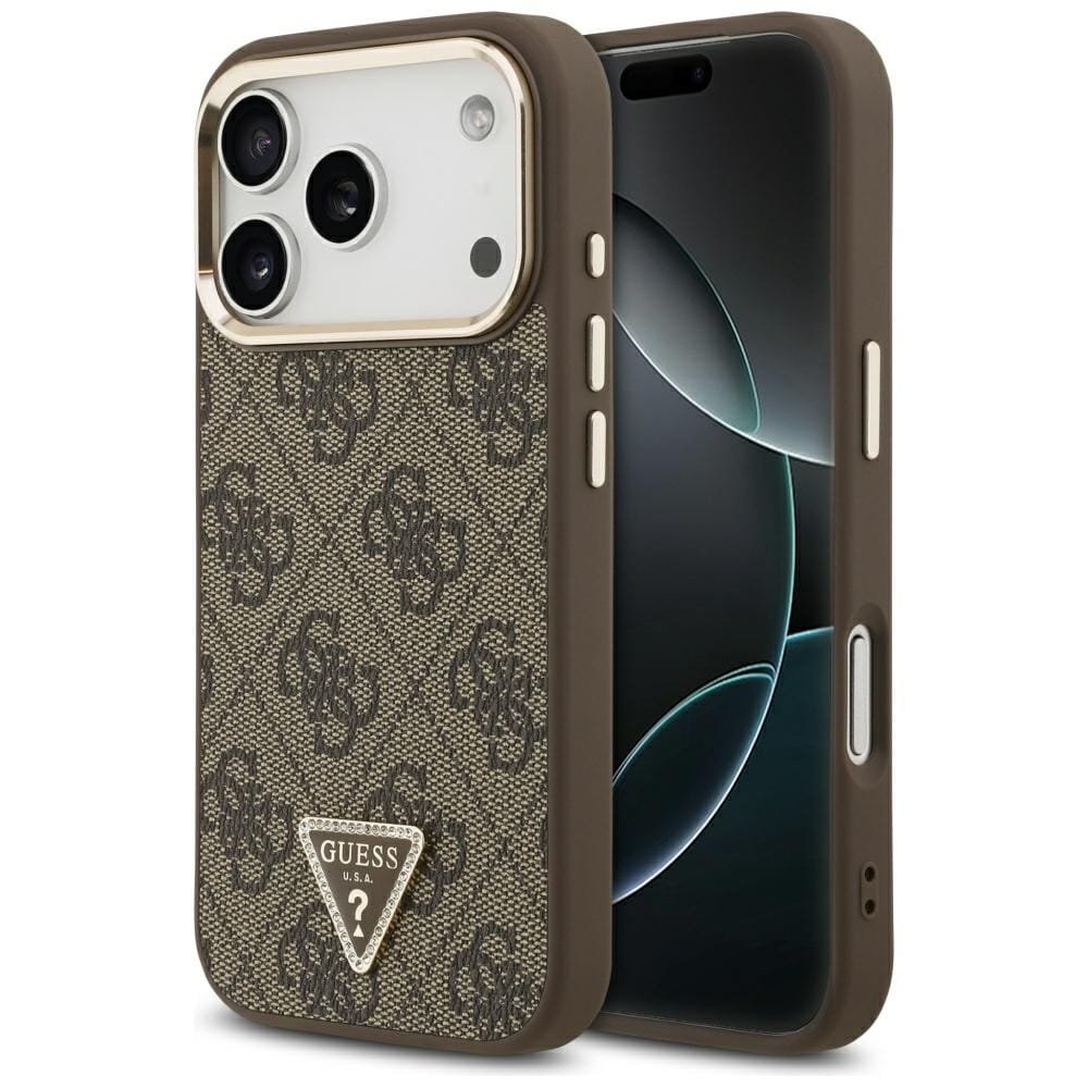 Etui Guess 4G Triangle Logo MagSafe do iPhone 17 Pro brązowy złoty