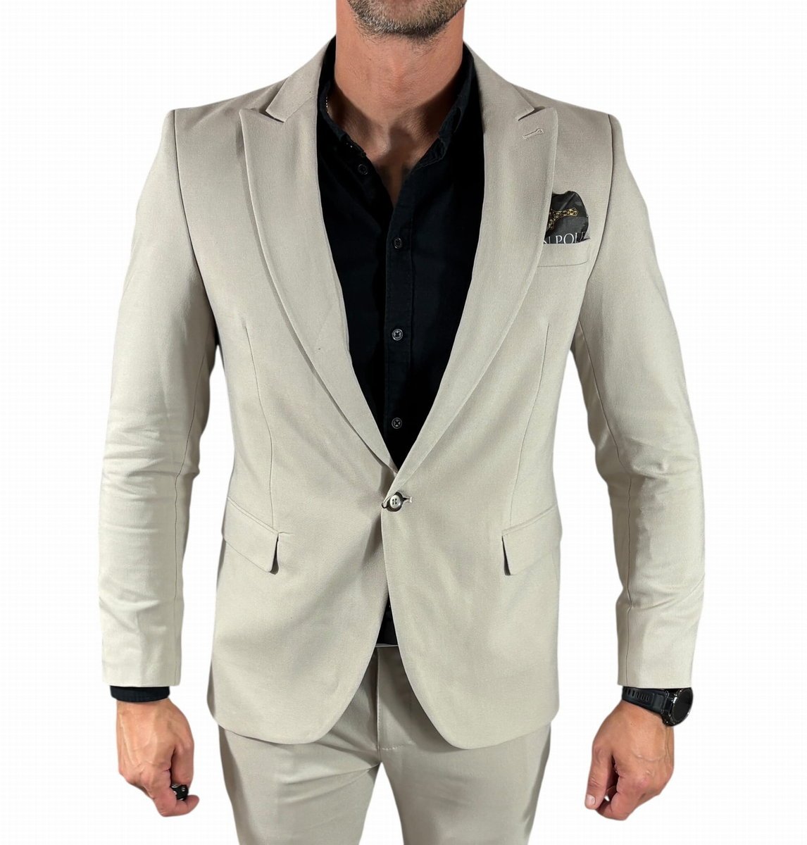 Marynarka jednorzędowa taliowana gładka beżowa DJM013 56