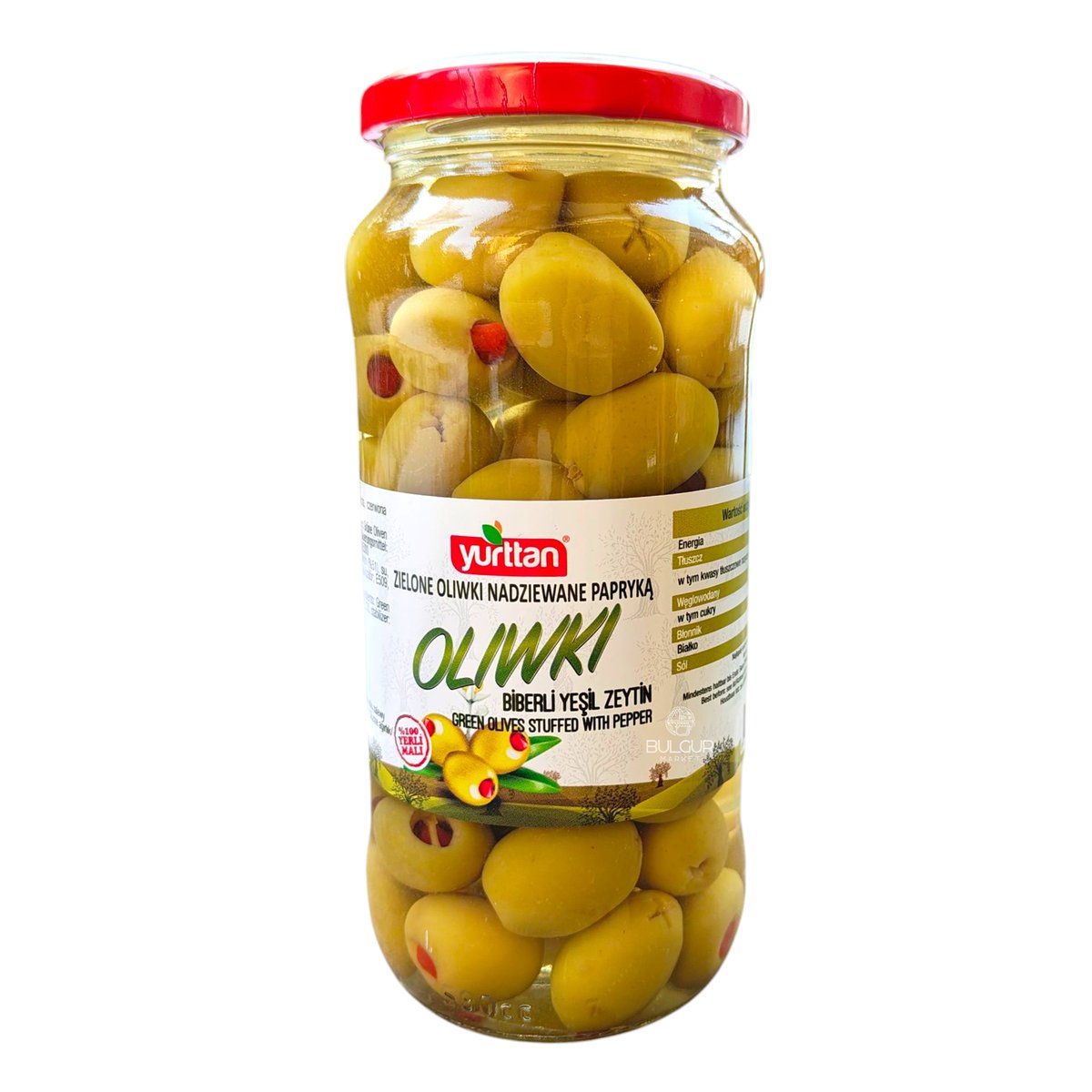 Zielone Oliwki Nadziewane Papryką 580 g – Tureckie bez pestek Oliwki