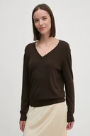 Swetry damskie - Tommy Hilfiger sweter wełniany damski kolor brązowy lekki WW0WW43097 - miniaturka - grafika 1