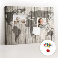 Tablice i flipcharty - Szkolna Tablica korkowa 60x40 cm, Kolorowe Pinezki, wzór Mapa Świata Deski - miniaturka - grafika 1