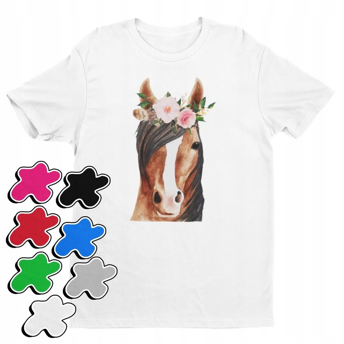 Koszulka T-Shirt Dziecięca Z Nadrukiem Koń Konie Dla Dziewczynki -L 146-152