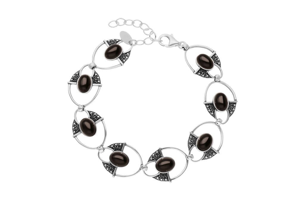 Srebrna bransoletka z cyrkoniami oraz czarnymi kamieniami - Onyks pr. 925