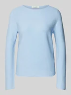 Swetry damskie - Sweter z dzianiny o kroju regular fit z czystej bawełny ze zwijanym brzegiem - miniaturka - grafika 1