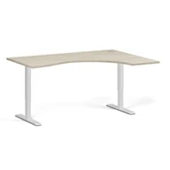 Biurka - Stół z regulacją wysokości, 1 silnik, 745 - 1235 mm, ergonomiczny L/P, blat 1600 x 1200 mm, podstawa biała, dąb naturalny - miniaturka - grafika 1