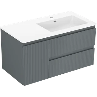 Mexen Rivel szafka łazienkowa 90 cm z umywalką Otis prawą., 2S, 1D, ryflowana, grafit/biała mat - 91A23-09047-3-BBFFF66-W18P01 - Szafki łazienkowe - miniaturka - grafika 1