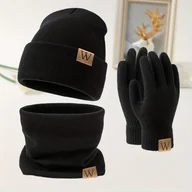 Czapki dla dzieci - TEMU Modny zestaw dla nastolatków: czapka z dzianiny z logo "W", szal i rękawiczki, trzyczęściowy zestaw, zimowy, tani, wiatroodporny i odporny na - miniaturka - grafika 1