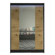 Szafy - Szafa z drzwiami przesuwnymi Lino II z oświetleniem RGB, Czarny / Dąb Artisan - miniaturka - grafika 1