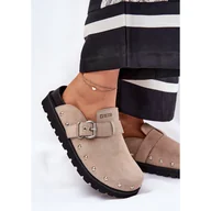 Klapki i japonki damskie - Zamszowe Klapki Chodaki Damskie Na Platformie Big Star RR274A376 Beżowe beżowy - miniaturka - grafika 1