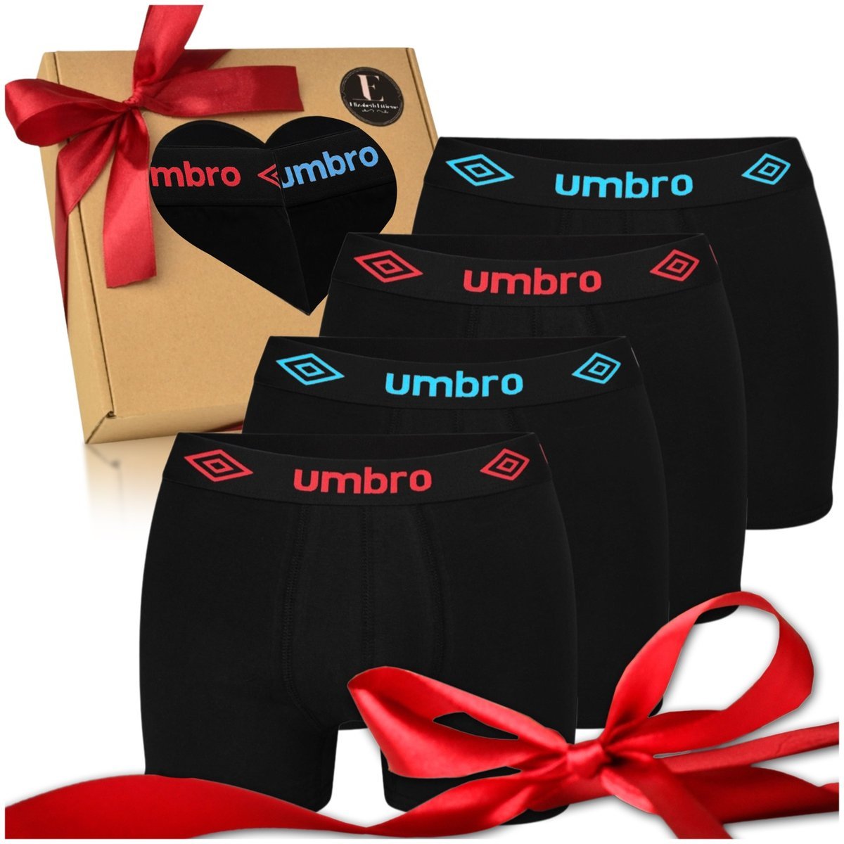 UMBRO Zestaw Bokserki Męskie Czarny 4 Pak Na Prezent Rozmiar XL