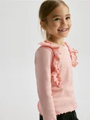 Bluzki dla dziewczynek - Reserved - Prążkowana bluzka z falbanką - brudny róż - miniaturka - grafika 1