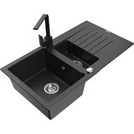 Zlewozmywaki z baterią - Mexen Matias zlewozmywak granitowy 1,5-komorowy z ociekaczem i baterią kuchenną Rita, czarny/srebrny metalik - miniaturka - grafika 1