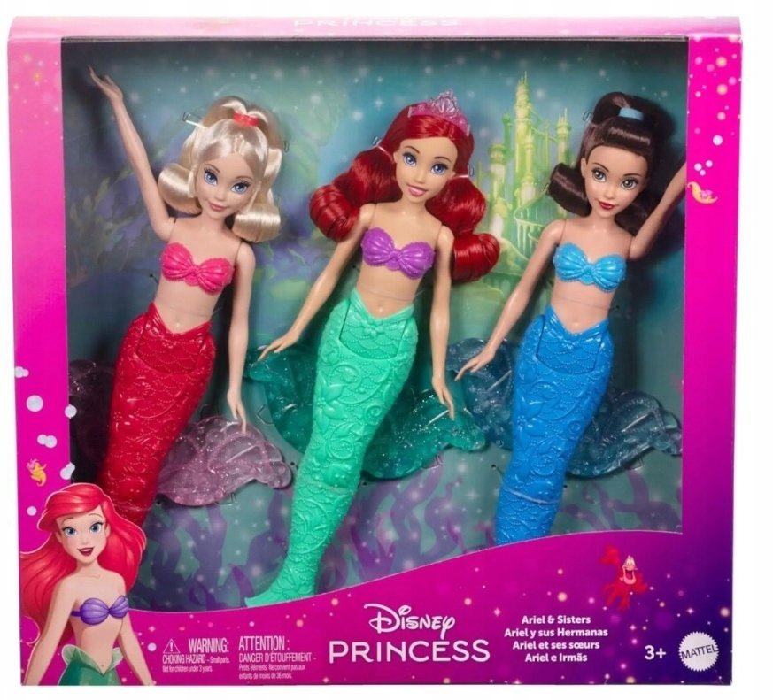 Mattel LALKA ARIELKA + 2 siostry Arielki syrenki, zestaw 3 lalek dla dzieci +3 lat