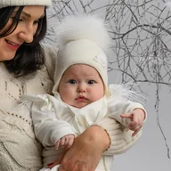 Czapki dla dzieci - Dziewczęca czapka na zimę ALISENT z pomponem ekri - miniaturka - grafika 1