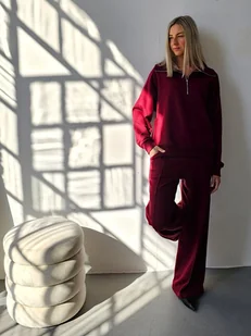 Kissa wygodny komplet z rozpinaną bluzą bordowy - Komplety damskie - miniaturka - grafika 1