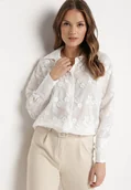 Koszule damskie - Biała Koszula Ozdobiona Haftami i Kwiatkami z Wysokim Mankietem Lirexia - miniaturka - grafika 1