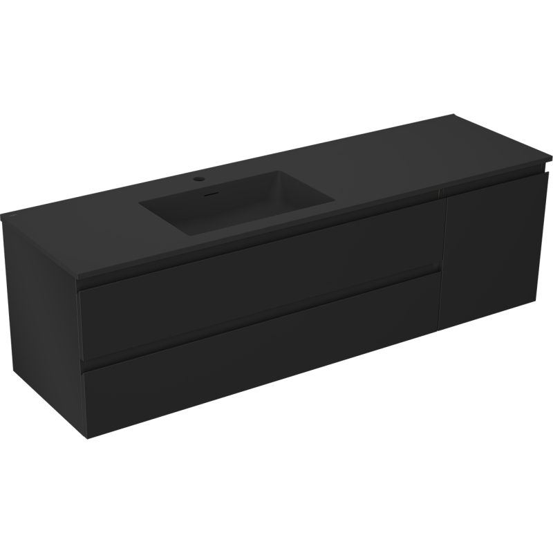 Mexen Orio szafka łazienkowa 160 cm z umywalką Otis lewą, 2S, 1D, czarna mat - 91A13-16047-3-BBFFF71-W18L71