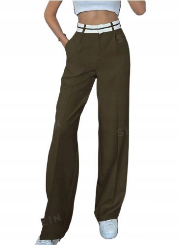 DAMSKIE SPODNIE ELEGANCKIE DŁUGIE KHAKI 40 ŁŁH