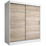 Szafy - Szafa przesuwna MODUO COMFORT 180 biała mat/dąb sonoma z listwami - miniaturka - grafika 1