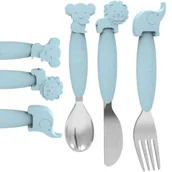 Sztućce dla dzieci - Silikonowe Sztućce Dla Dzieci Bo Jungle Niebieskie - miniaturka - grafika 1