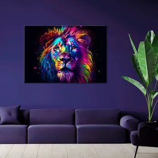 Obraz na płótnie, Kolorowy Neonowy Portret Lwa Ai (Rozmiar 120x80) - Obrazy i zdjęcia na płótnie - miniaturka - grafika 2