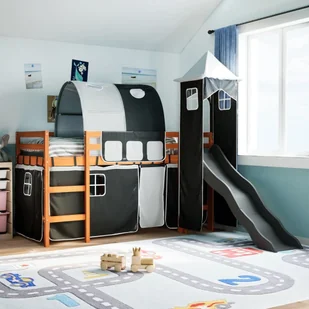 vidaXL Dziecięce łóżko na antresoli, z wieżą, biało-czarne, 80x200cm - Łóżka dla dzieci i młodzieży - miniaturka - grafika 1