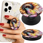 Uchwyty samochodowe do telefonów - Uchwyt do telefonu Popsocket na palce/stojak SŁONECZNIK Z MOTYLKIEM - miniaturka - grafika 1