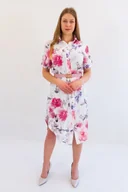 Sukienki - Biało-Różowa Sukienka Szmizjerka w Kwiaty z Paskiem 40 - miniaturka - grafika 1