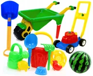Zabawki do piasku - ZABAWKI ZESTAW DO PIASKU DUŻY KOMPLET KOSIARKA TACZKA ŁOPATA 12EL - miniaturka - grafika 1