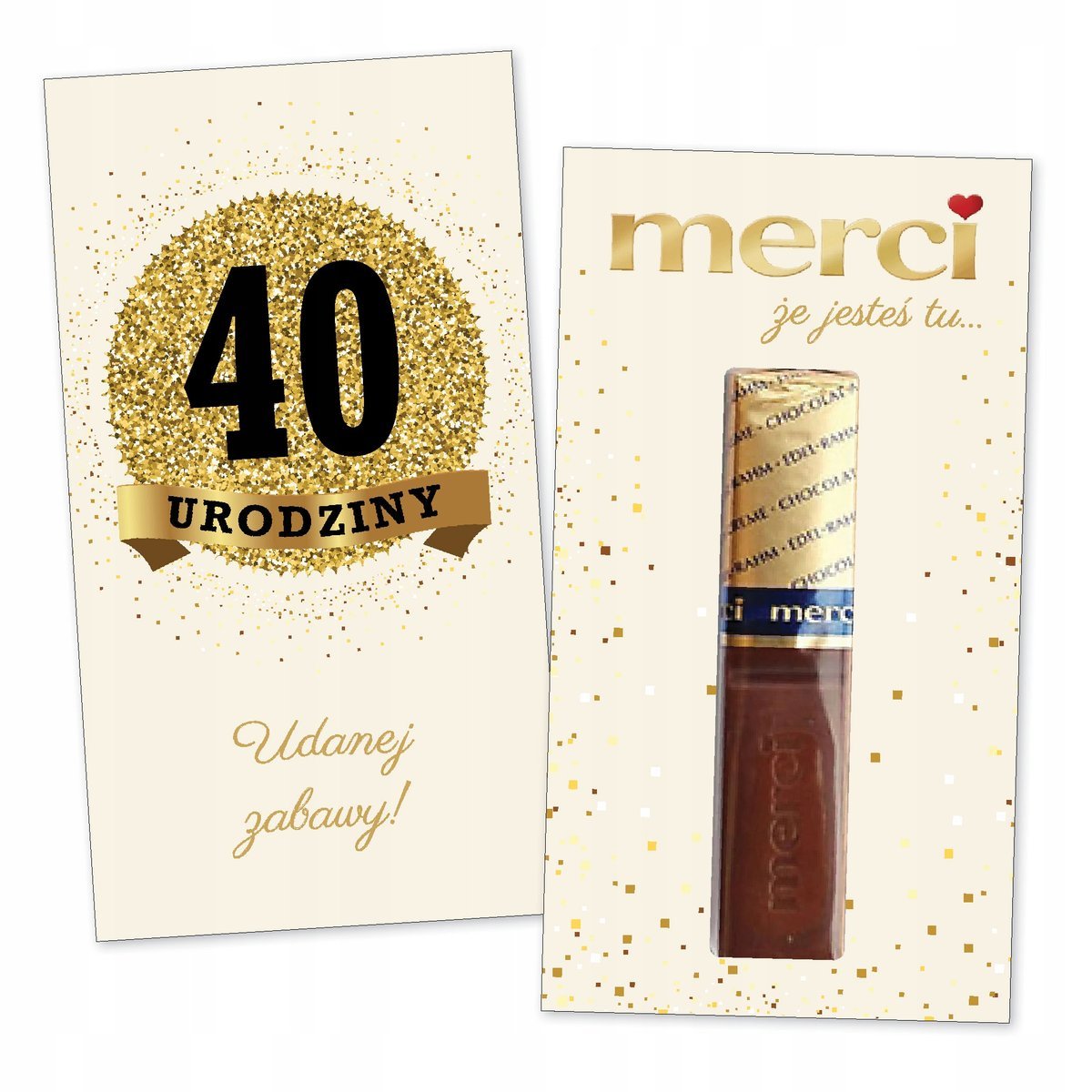 10x PODZIĘKOWANIA NA 40 URODZINY DLA GOŚCI merci lat - premium - KREMOWY