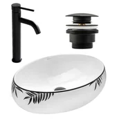 Umywalki - Rea Zestaw Shila + bateria wysoka Lungo black+ korek uniwersalny black - miniaturka - grafika 1