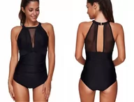 Stroje kąpielowe - STRÓJ KĄPIELOWY JEDNOCZĘŚCIOWY KOSTIUM WYSZCZUPLAJĄCY DAMSKI CZARNY S - miniaturka - grafika 1