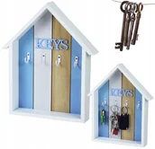 Szafki na klucze - ŚLICZNA DREWNIANA SZAFKA PÓŁKA NA KLUCZE 4 HACZYKI WIESZAK SKRZYNECZKA - miniaturka - grafika 1